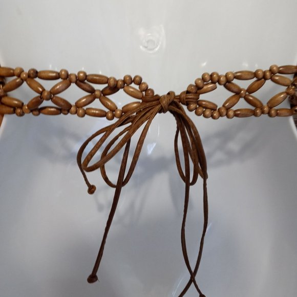 Boho Ethnic Style Womens Braided Belt Wooden Bead Handmade - Picture 2 of 5